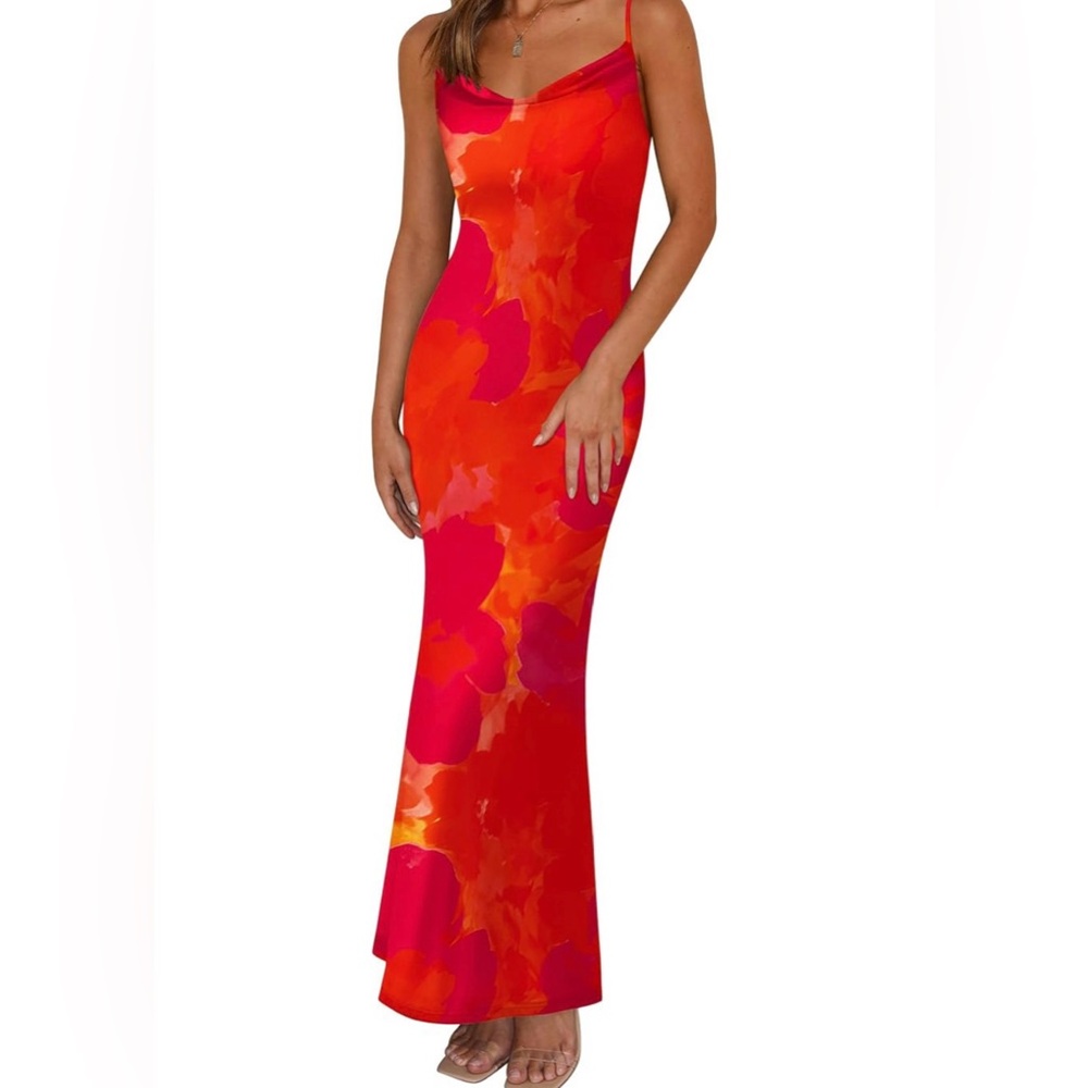 Elegant Scarlet Floral Maxi Dress